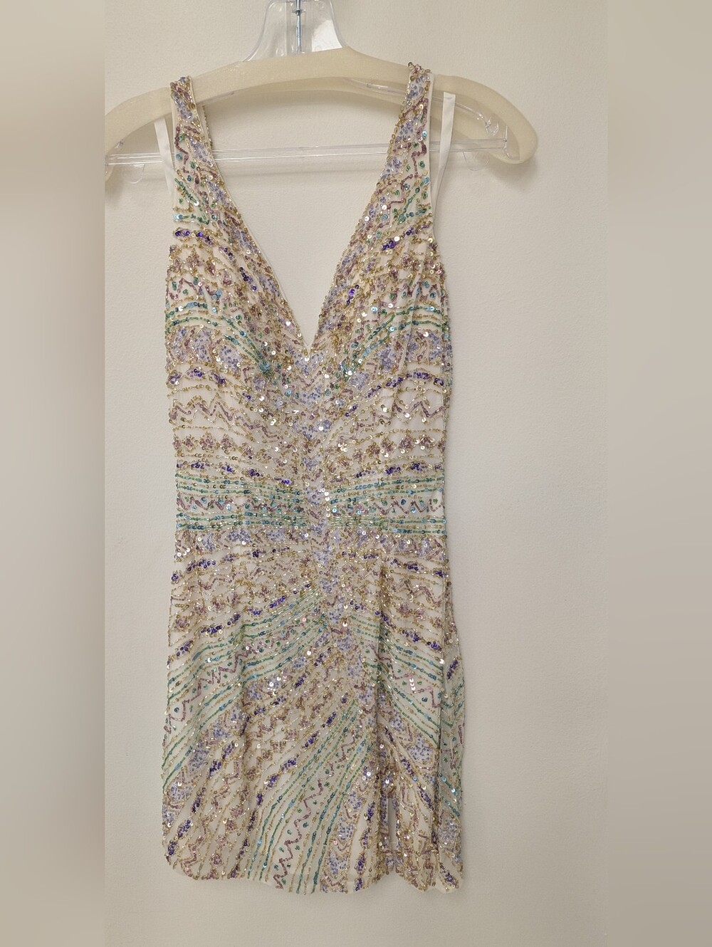 Primavera Couture Ivory Strapless Beaded Mini Dress with Pastel Accents